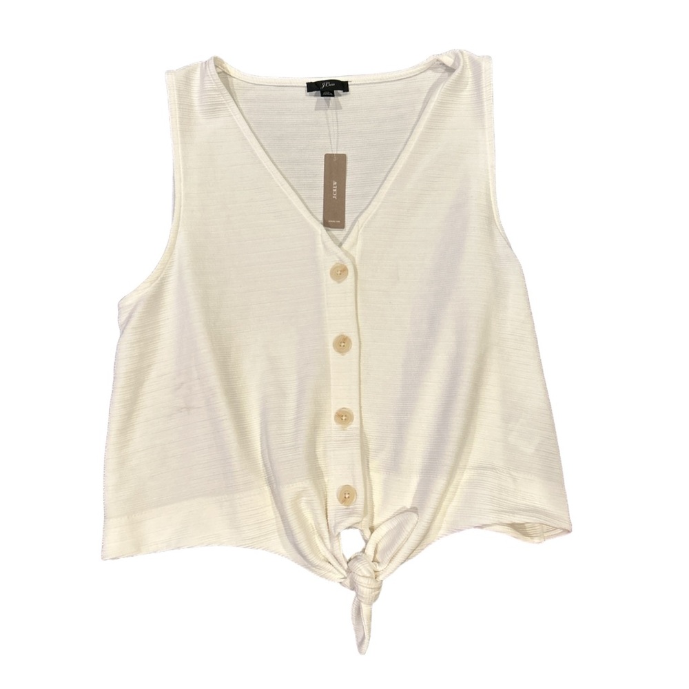 J.Crew Women’s Size XL White Button‎ Front Tie Bottom Top NWT
